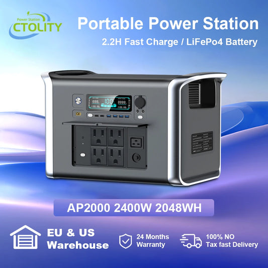 2400W Portable Power Station 2048Wh LiFePO4 Batter, 2 Hour Fast Charging, 220V/110V AC Outlets UPS Camping Solar Generator
