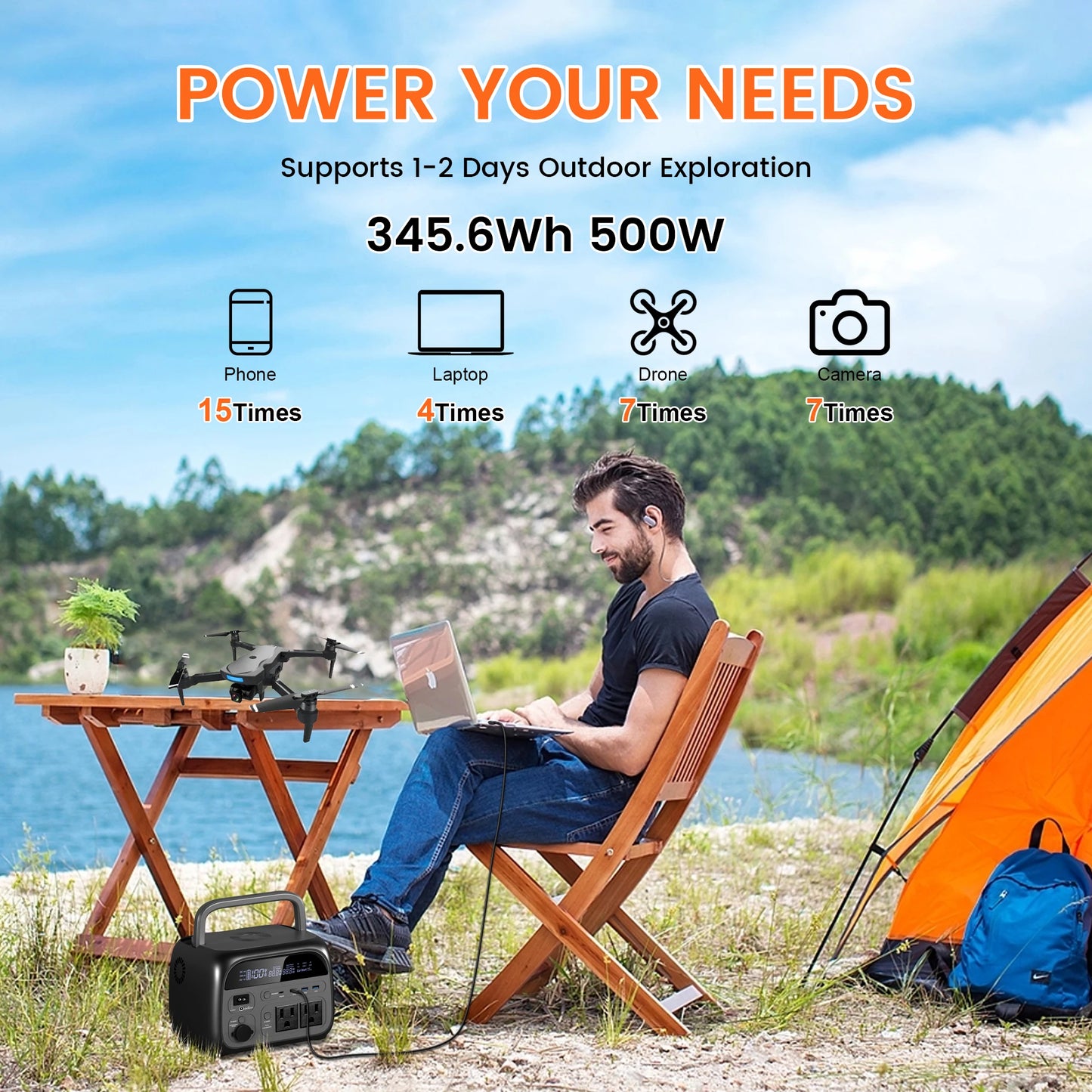CTOLITY 500W Portable Power Station (60000mAh) 345Wh Portable Power Station LiFePO4 Battery Solar Generator for Outdoor Camping