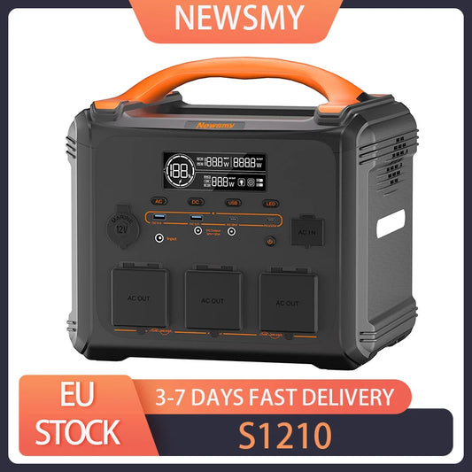 NEWSMY-estación de energía portátil S1210, 1200W, 1102.5Wh, batería LiFeMnPo4, carga rápida de 1,2 horas, salida PD100W, onda sinusoidal pura de 1200W